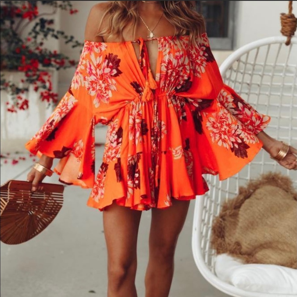 Hello Molly Orange Floral Mini Dress